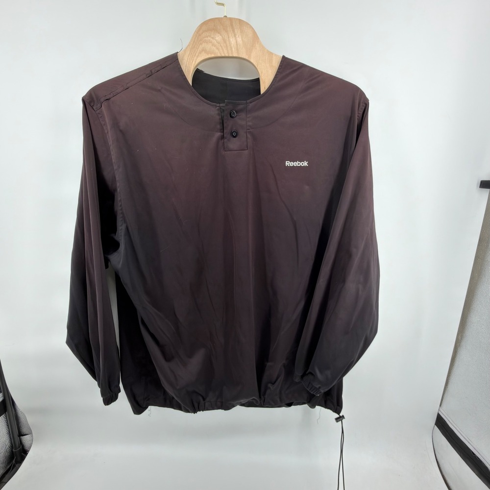 Vintage Reebok CFL Mens 3XL Black Henley Windbreaker Pullover Wind Lightweight